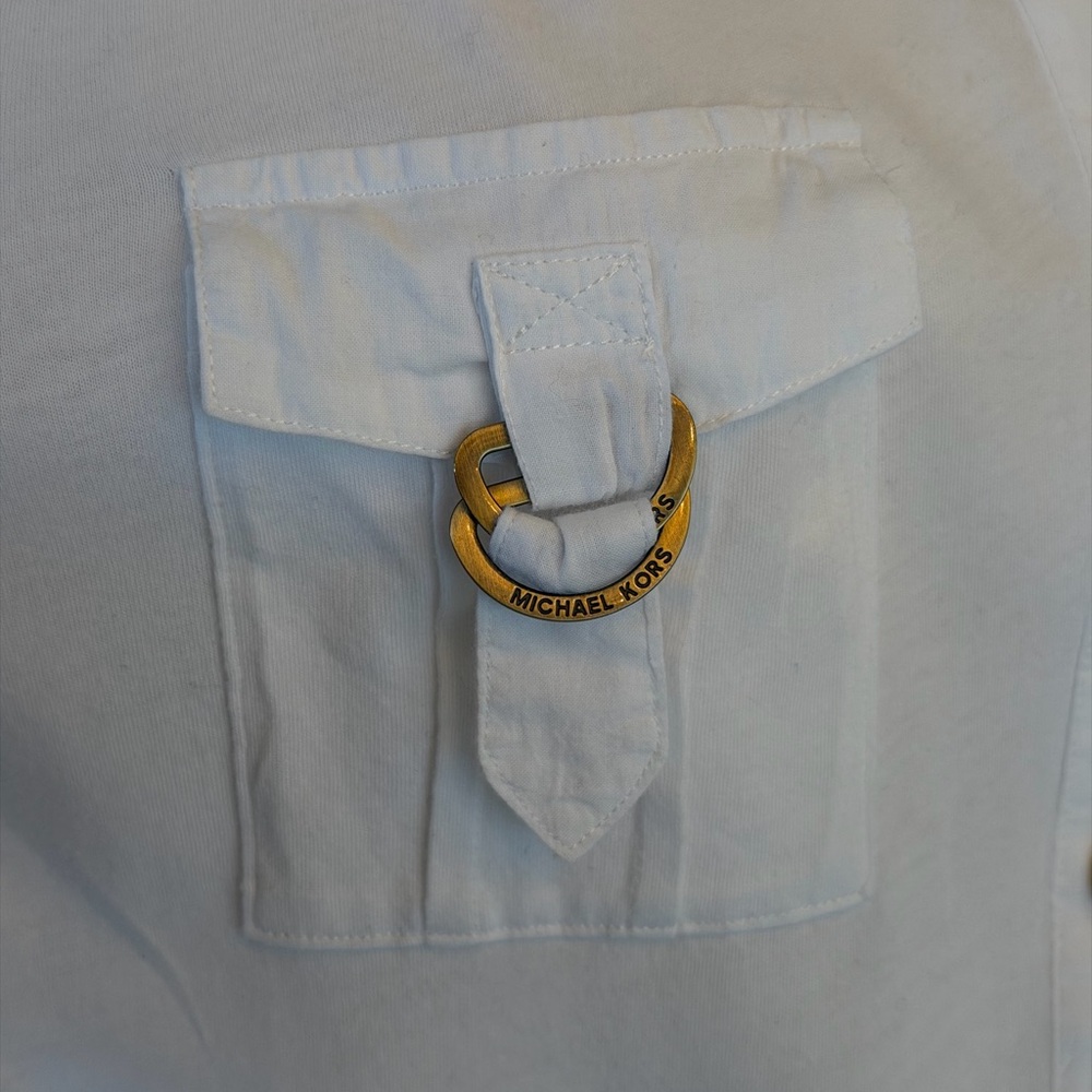 Michael Kors White Cotton Utility Shirt with Gold MK Hardware & Drawstring Waist - Picture 7 of 16